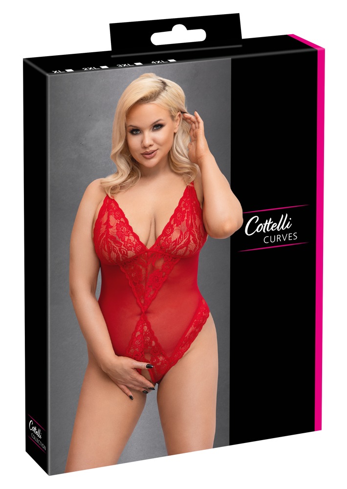 Roter Body ouvert mit Spitze und Soft-Cups – Cottelli CURVES
