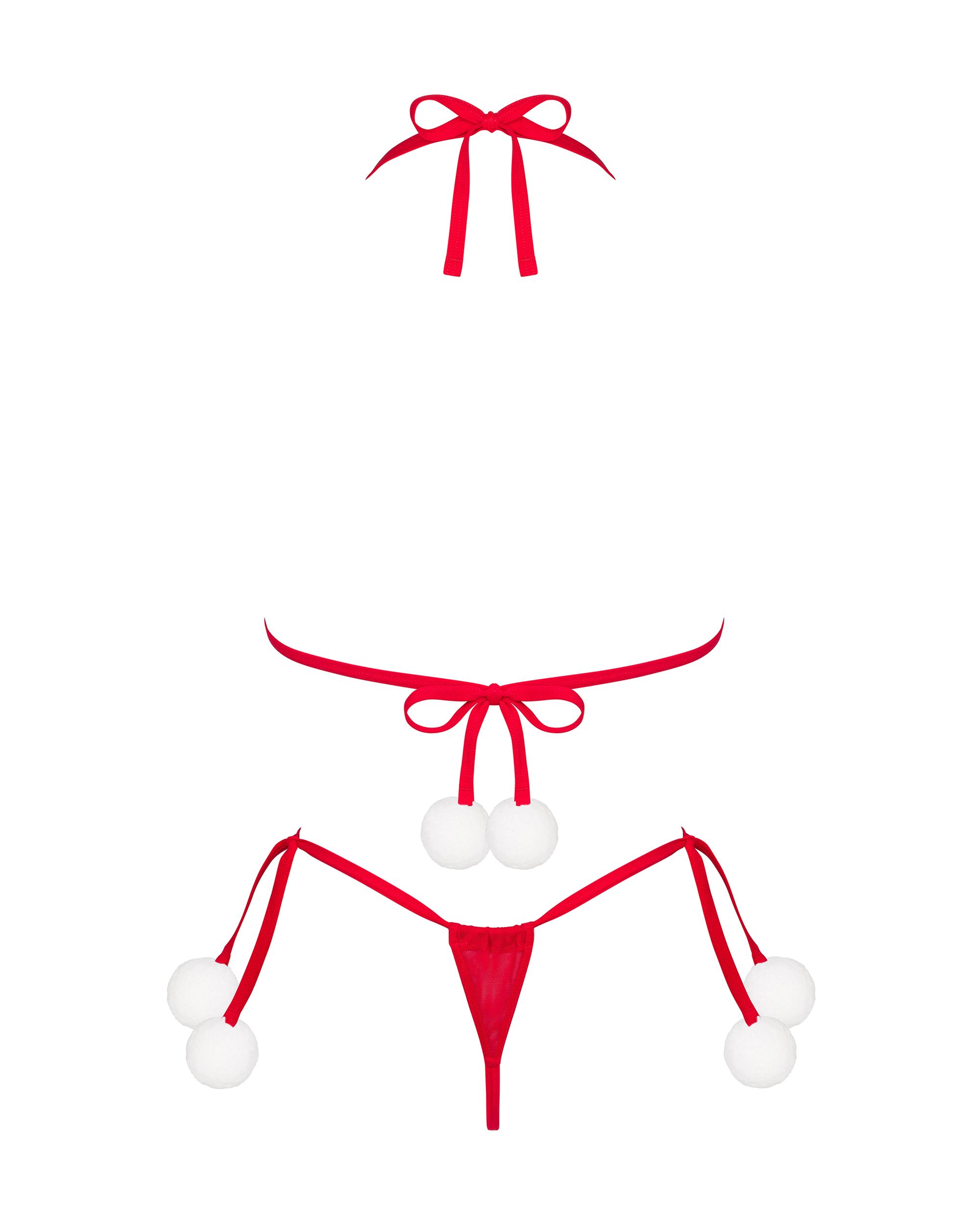 Weihnachts-Dessous-Set Bobble Girl in Rot mit Pompons – Obsessive