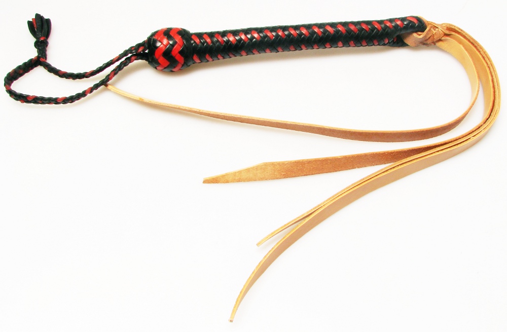 Reitpeitsche - rot/schwarz Hirschleder/Rindsleder