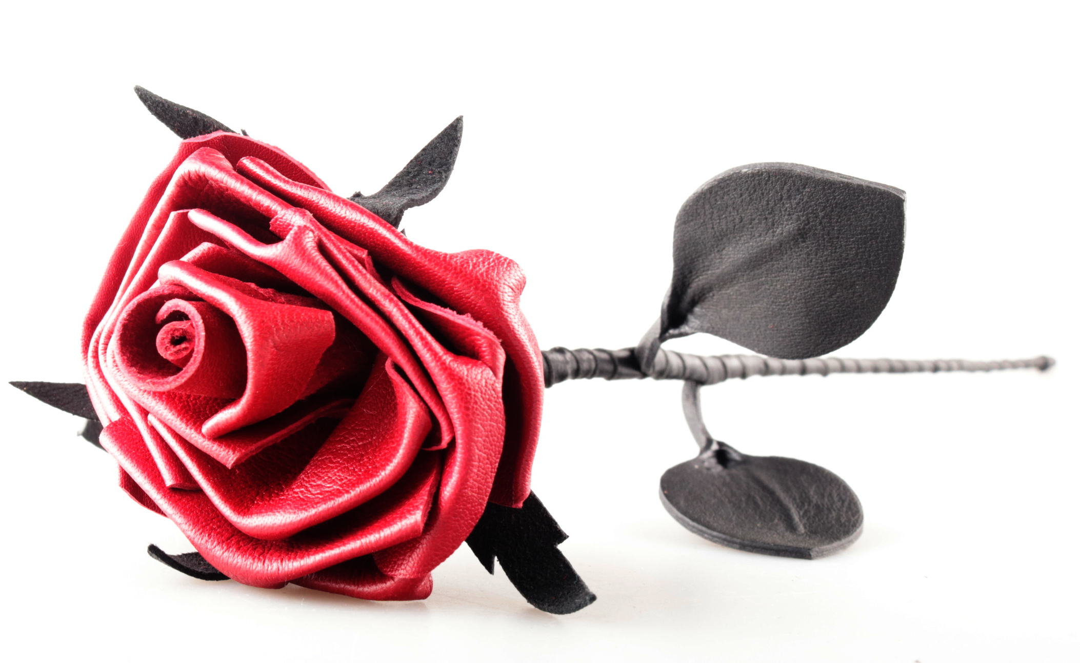 Leder Rose - dunkelrot